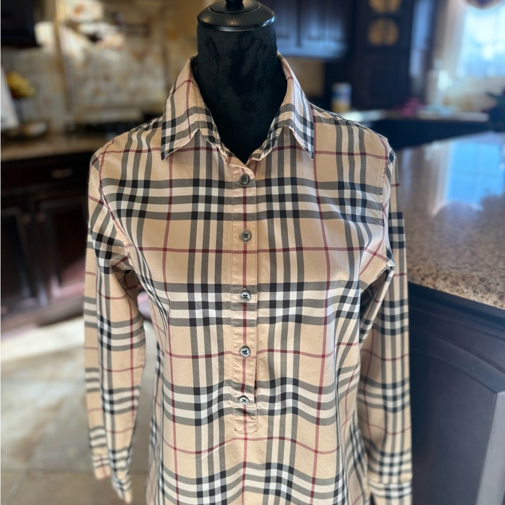 Burberry Beige and Black Striped Cotton Shirt